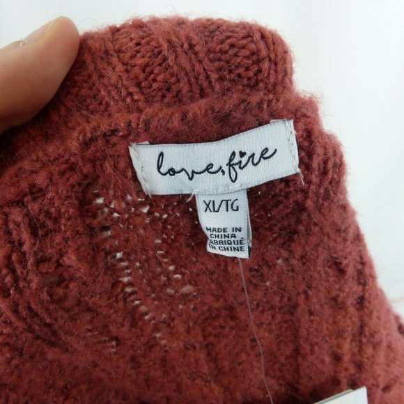 Nordstrom Love Fire Beautiful Cable Knit Balloon Sleeve Marsala Rust Size XL - Picture 3 of 7